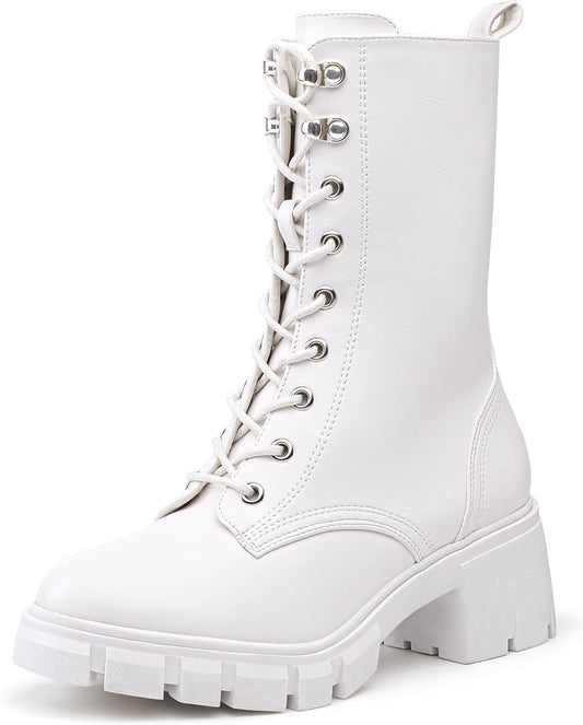 IDIFU IN3 Combat Boots for Women with Chunky Block Heels