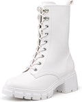 IN3 Platform Combat Boots for Women Mid Calf - Chunky Heel Comfort