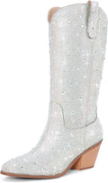 Cowgirl Ankle Boots for Women Rhinestone Chunky Heel Comfortable