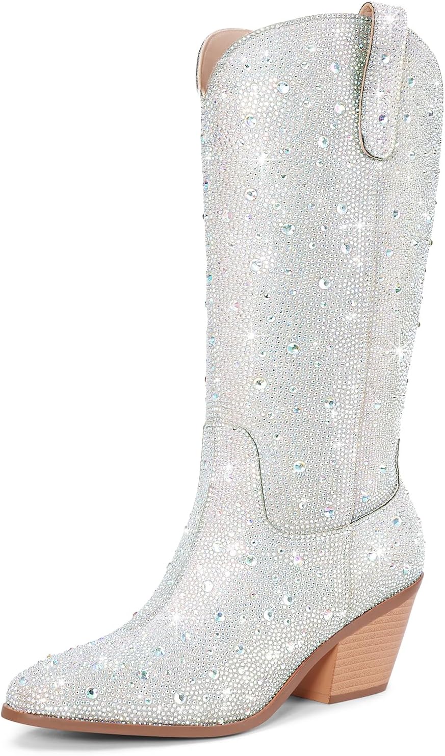 Cowgirl Ankle Boots for Women with Rhinestones and Chunky Heel