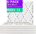 18x24x1 MERV 13 Pleated Air Filter (6-Pack) - High Efficiency HVAC