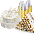 Golden Elegance: 350PCS Disposable Dinnerware Set for 50 Guests - Perfect for Parties & Special Events