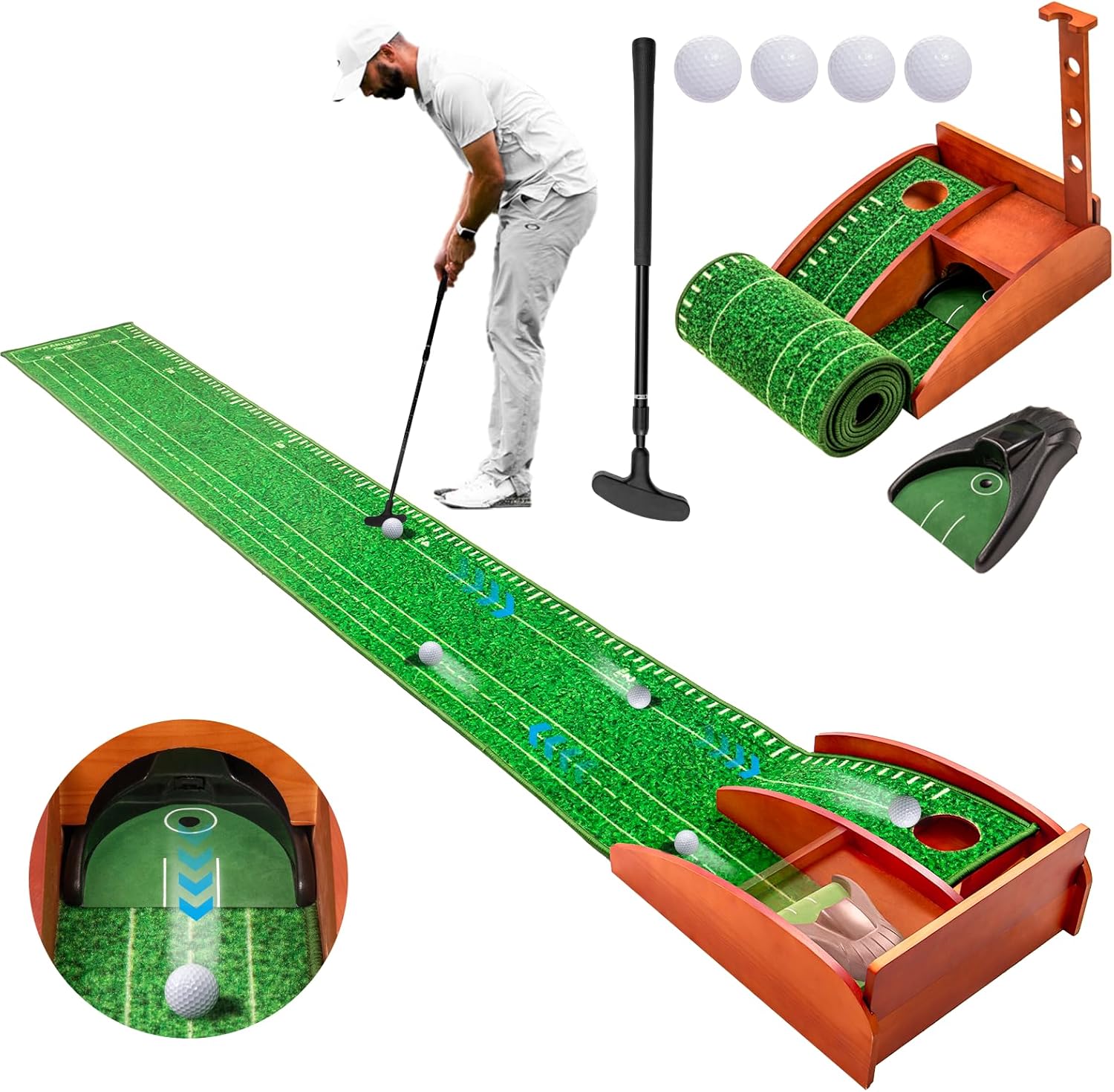 Auto Ball Return Indoor Putting Mat - Improve Your Golf Game!