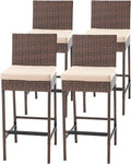 ECOTOUGE Rattan Bar Stools Set of 4 for Patio and Backyard