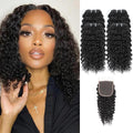 10 in Kinky Curly Human Hair Bundles with Closure - Natural Deep Wave