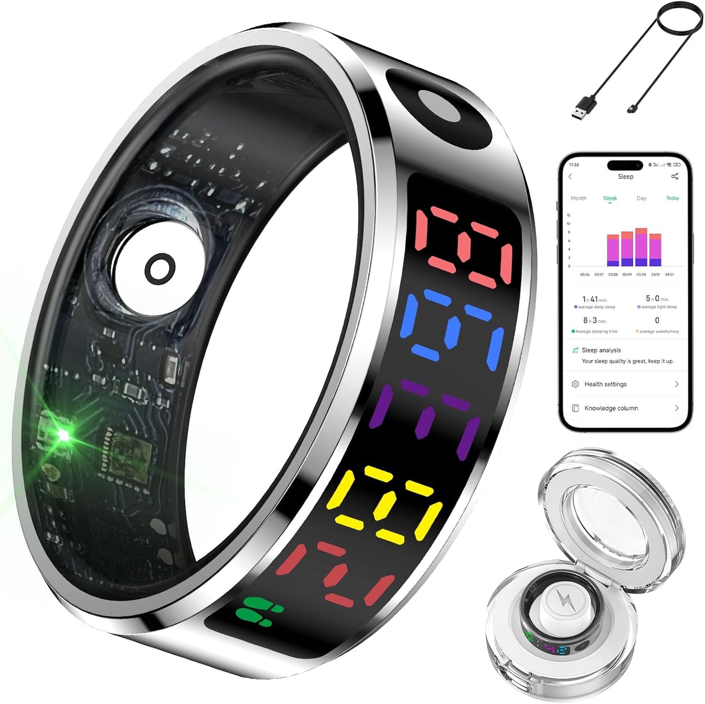 Smart Ring with Color Screen for Fitness Tracking and Health