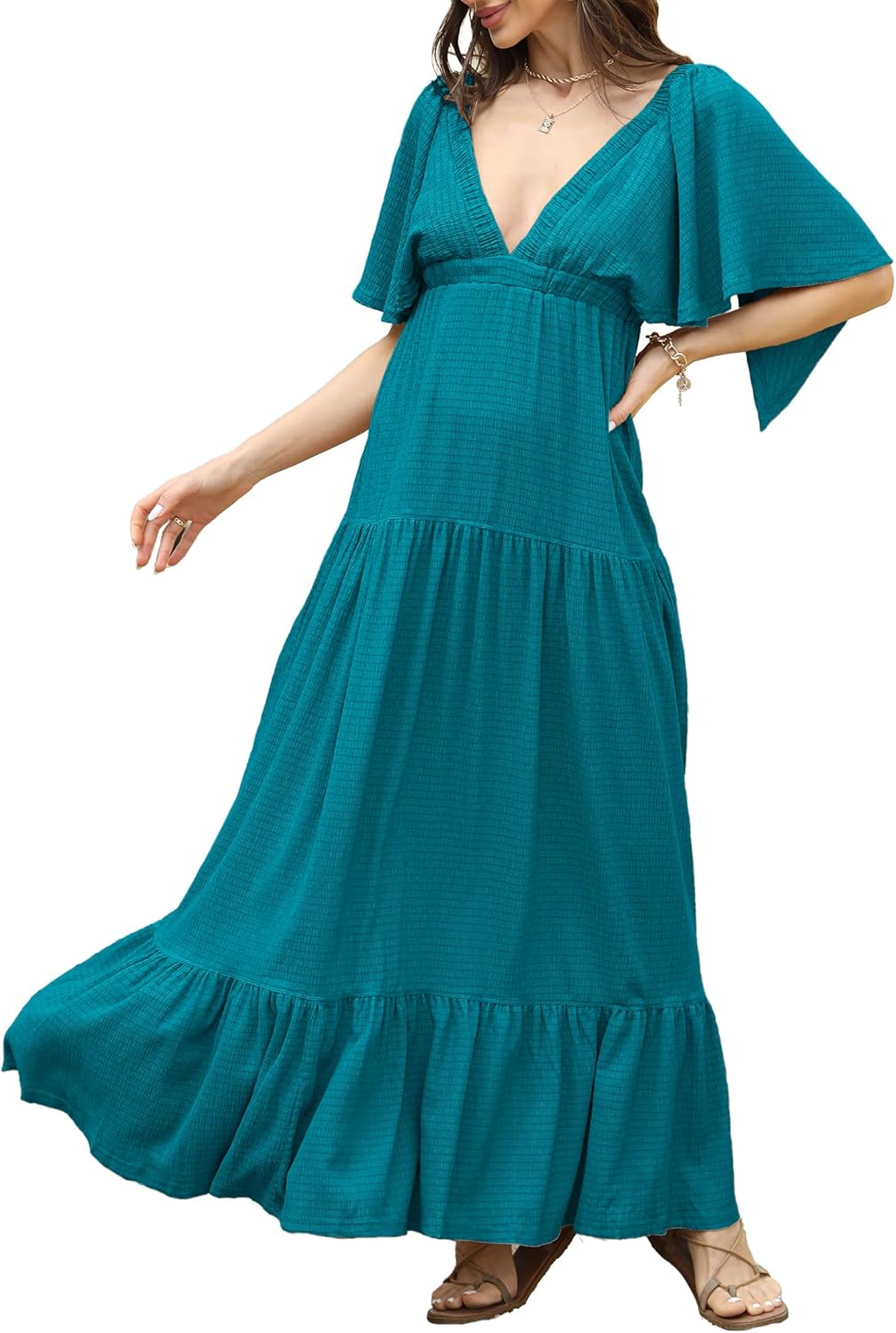 Kikibell Women Summer Dresses V-Neck Maxi Dress for All Occasions