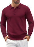 COOFANDY Mens Knit Polo Shirt Long Sleeve - Comfortable Stretch Knit