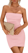 Summer Strapless Ribbed Knit Bodycon Mini Dress - Flattering Fit Night