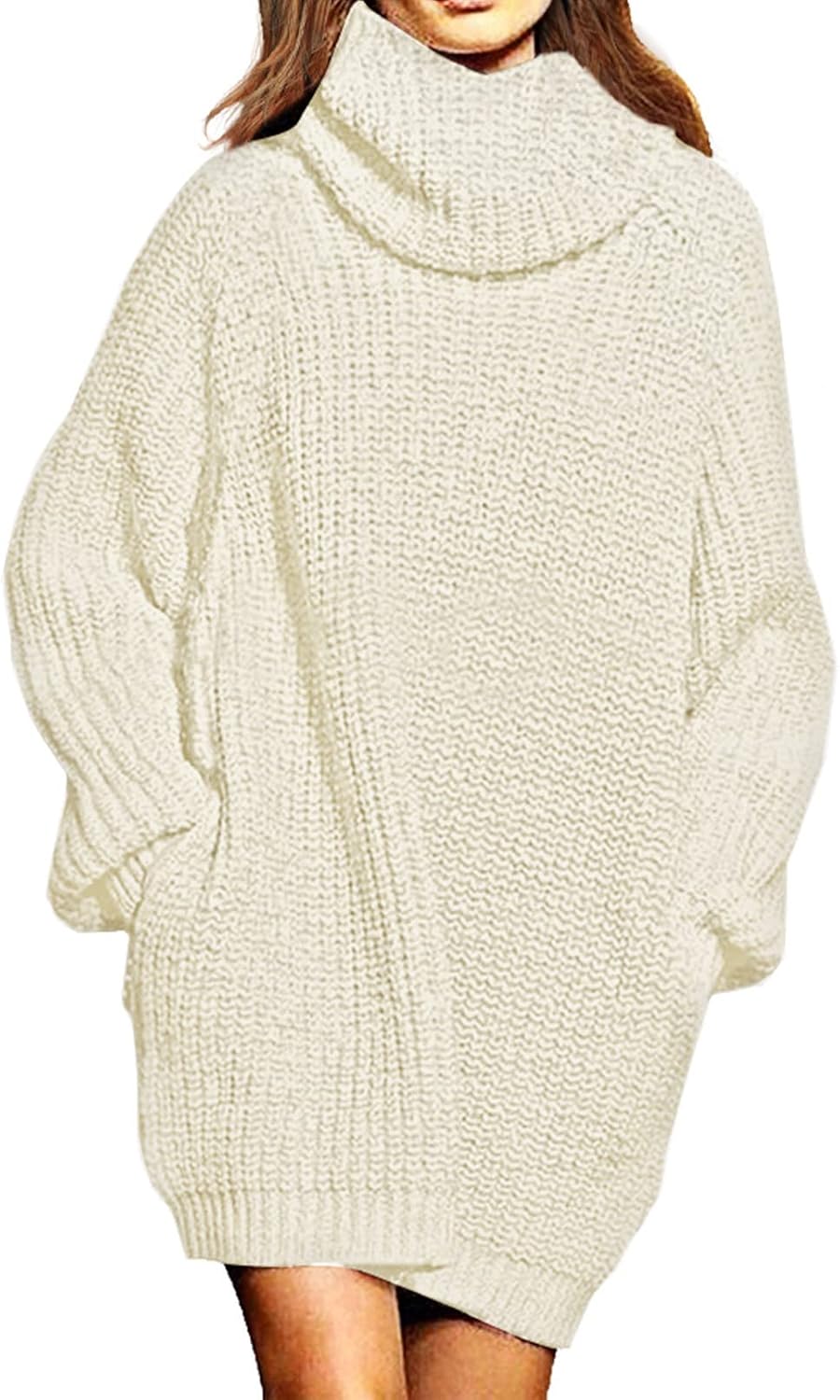 Pink Queen Women's Oversize Turtleneck Pullover Sweater Dress