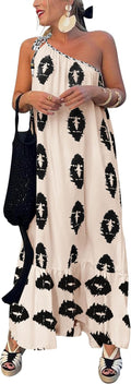 Women's One Shoulder Maxi Dress - Flowy Boho Summer Sundress