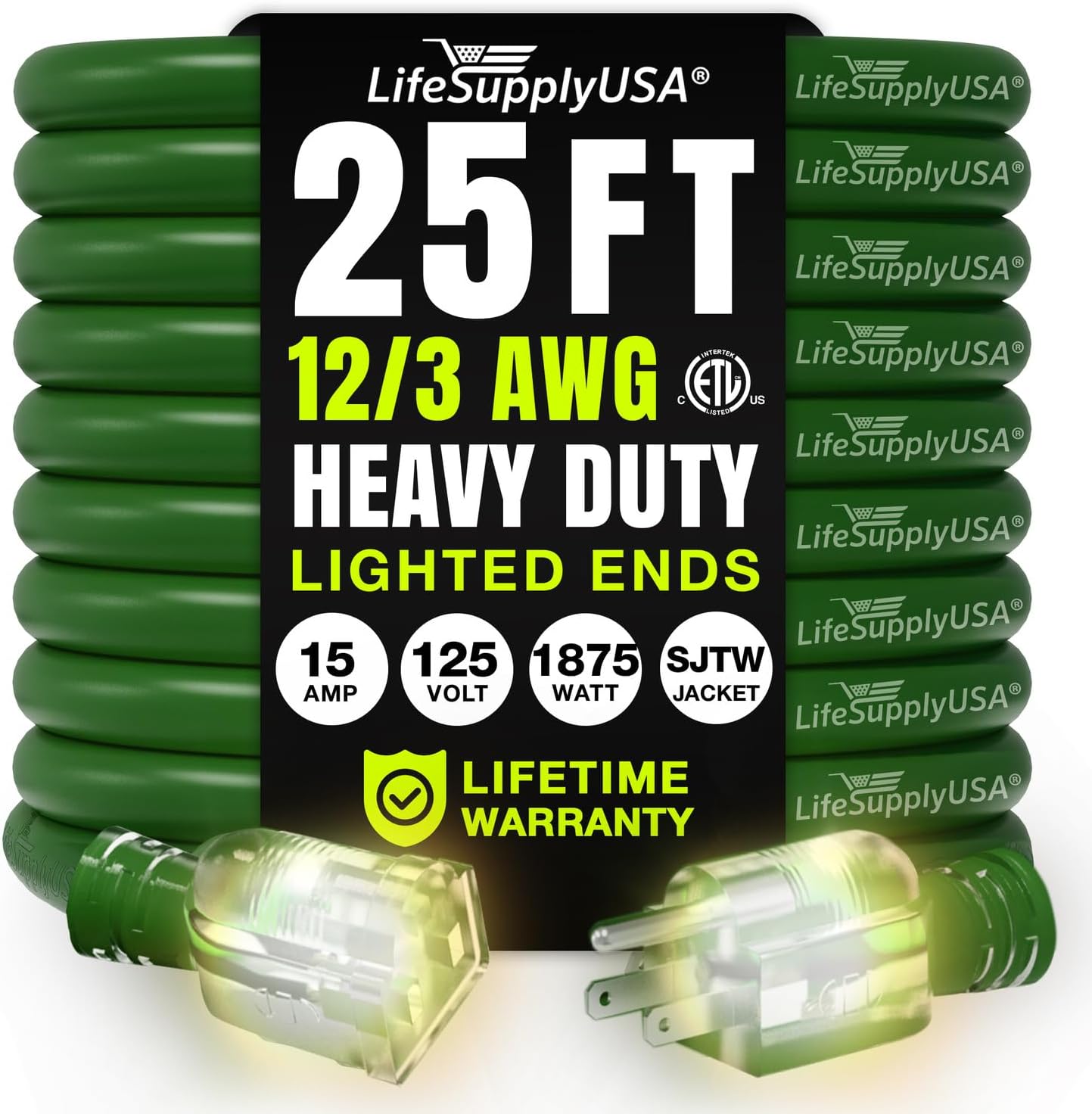 25ft Heavy Duty Extension Cord for Indoor and Outdoor Use