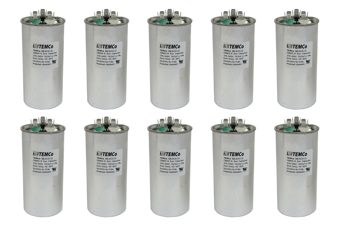 10 Pack 70+5 uF Dual Run Capacitor for HVAC Applications