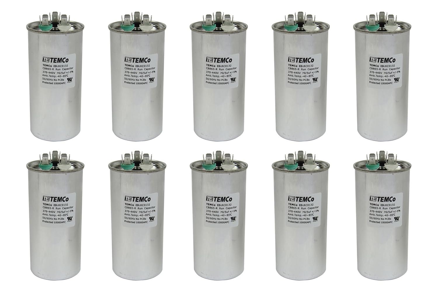10 Pack 70+5 uF Dual Run Capacitor for HVAC Applications
