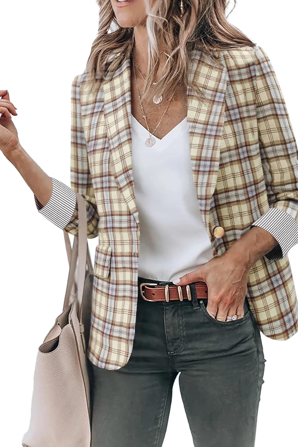 Genhoo Blazer Jackets for Women Open Front Long Sleeve Work