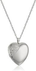 Hand Engraved Heart Locket Necklace - Satin and Polished Finish