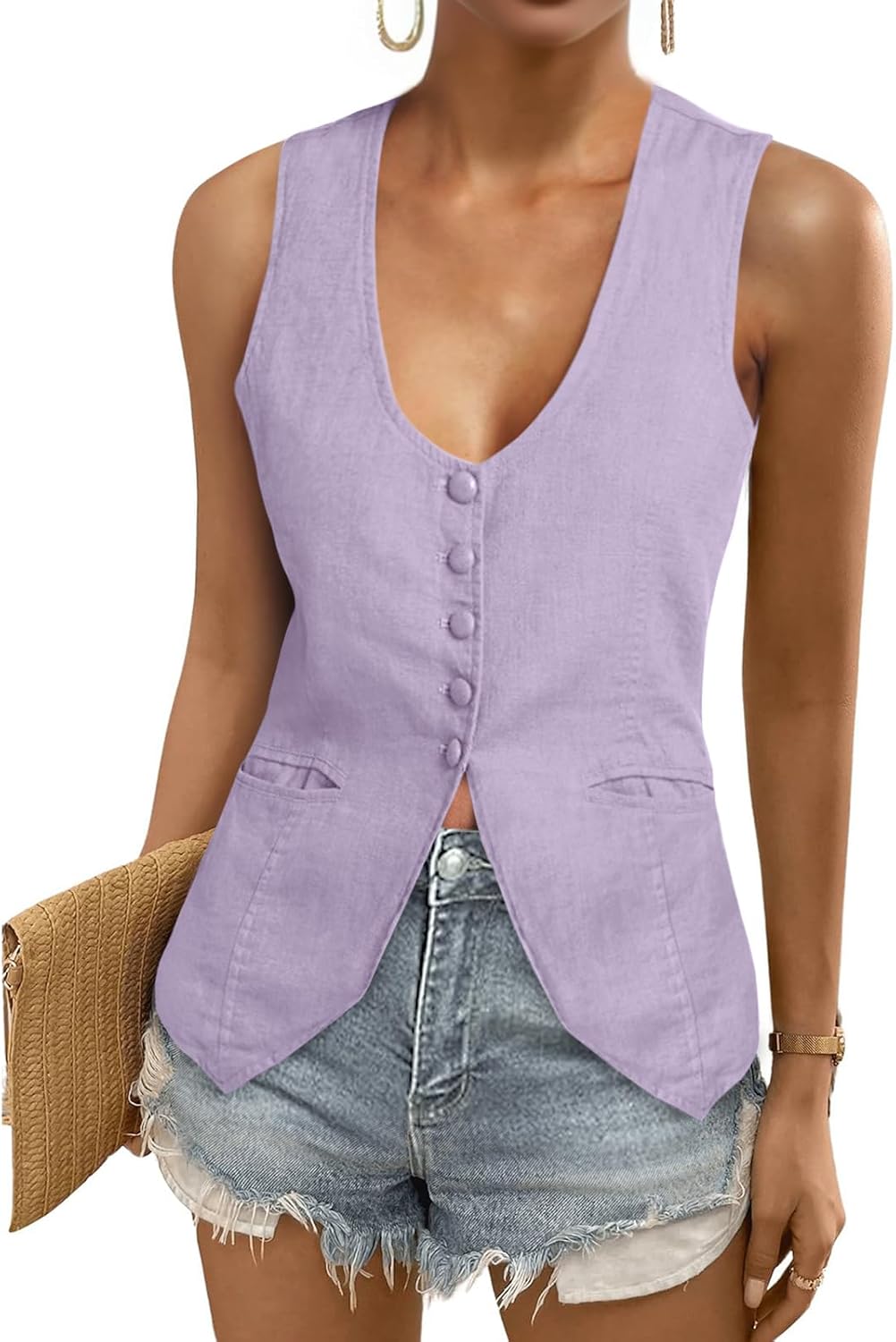 Tankaneo Womens Scoop Neck Blazer Vest for Summer Casual Wear