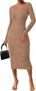 PRETTYGARDEN 2025 Fall Bodycon Dress - Square Neck & Slit!
