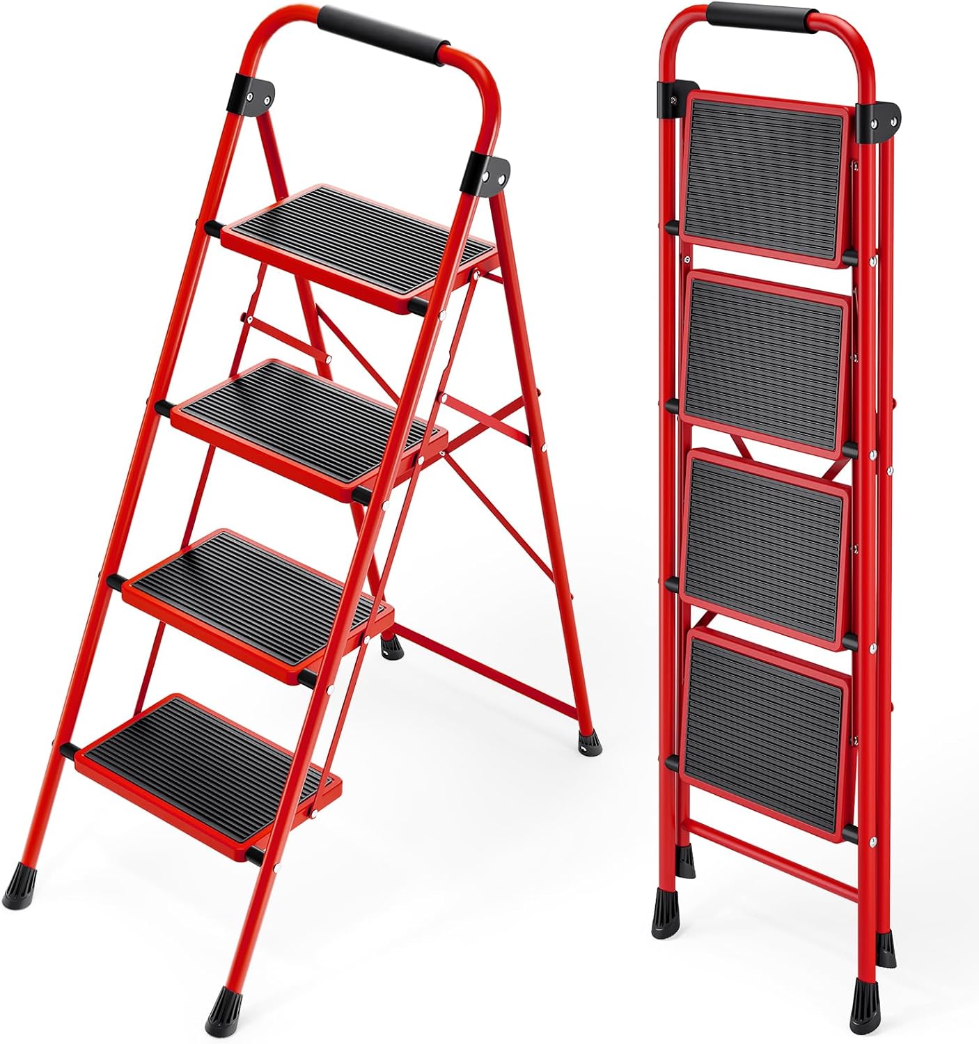 KINGRACK 4 Step Ladder with Non-Slip Wide Pedal for Safety