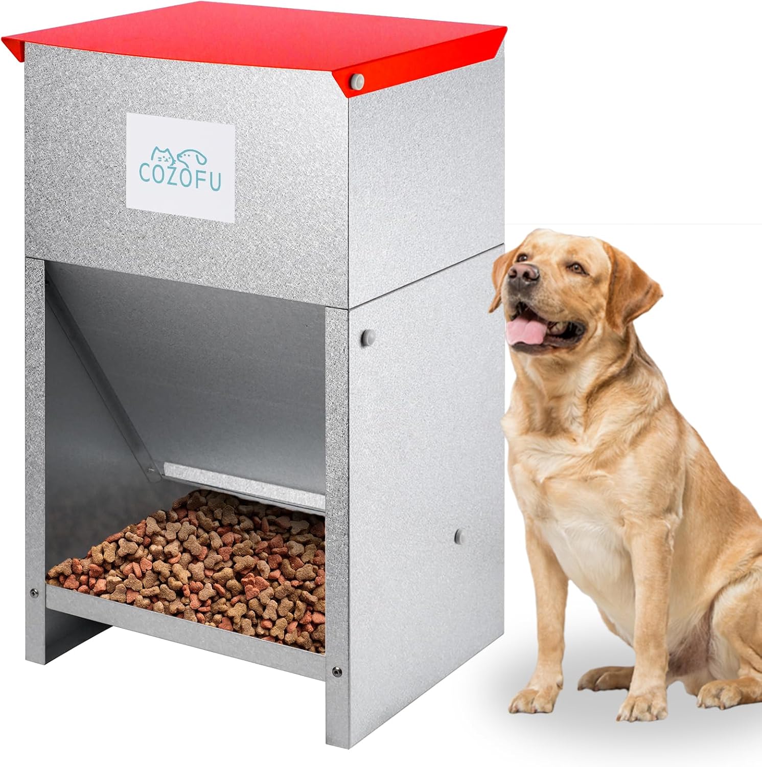 Dog Feeder - Galvanized Metal Pet Food Station for All Breeds