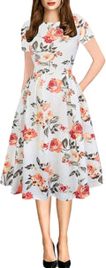 Women's Vintage Patchwork Pockets Puffy Swing Dress - Classic Fit