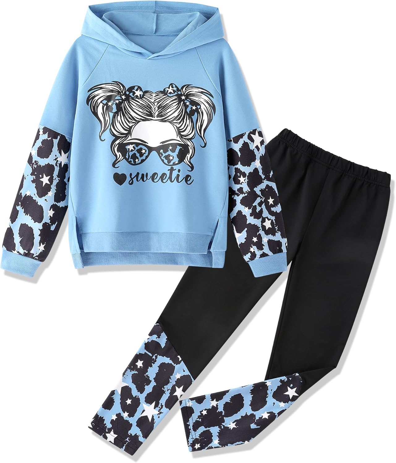 Girls Clothes Cool Girl Print Tie Dye Hoodie Pullover Set