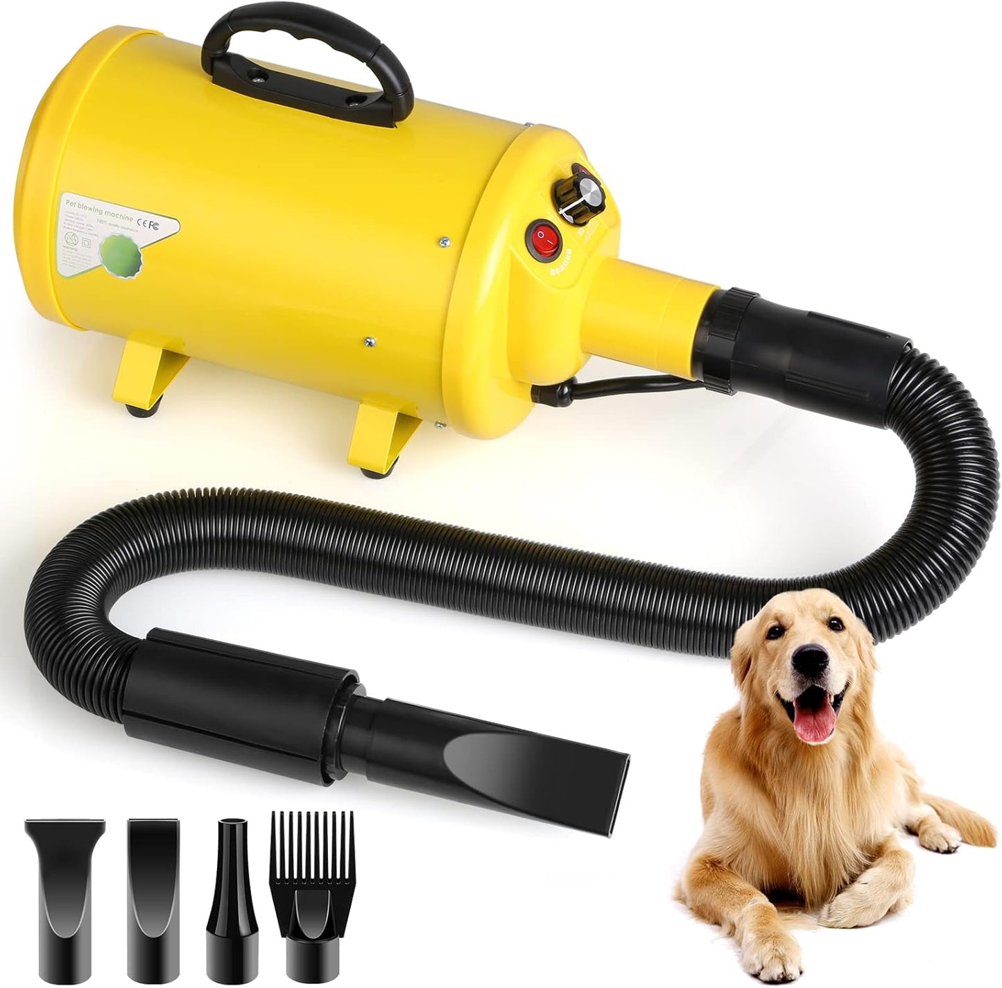 Powerful 2800W Dog Hair Dryer for Large Breeds - Quick Drying, Stepless Speed, Heat Blower - VOWNER