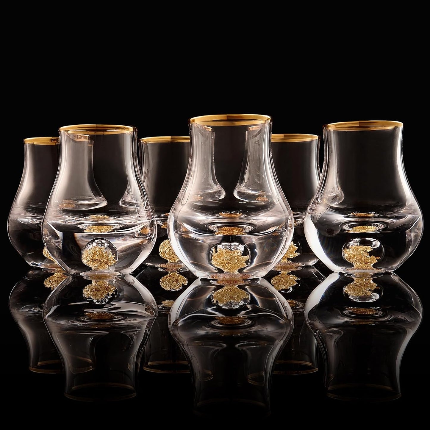 Elegant Curvaceous Shot Glass Set with 24K Gold Leaf Flakes