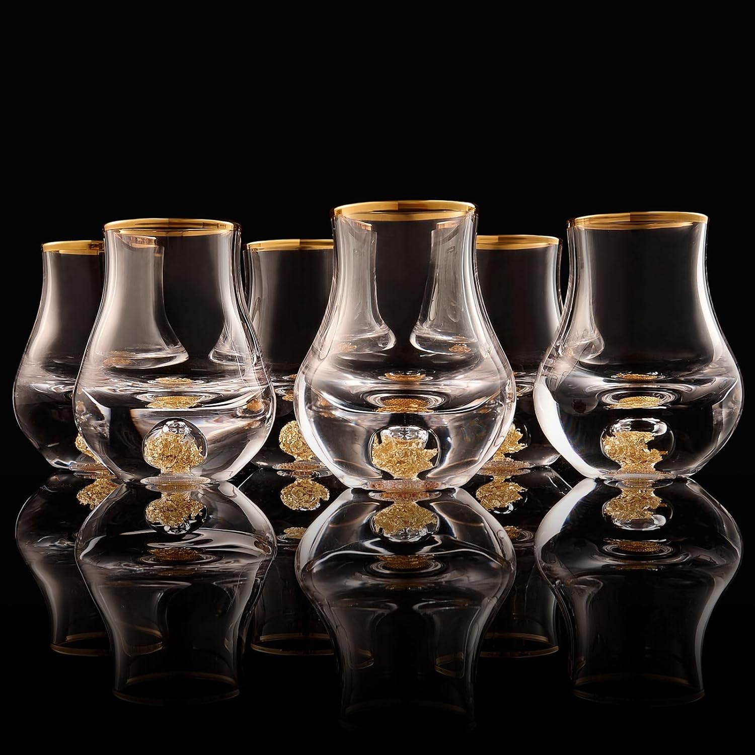 Elegant Curvaceous Shot Glass Set with 24K Gold Leaf Flakes