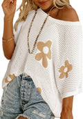 Womens Floral Crochet Summer Top - Lightweight Knit Pullover