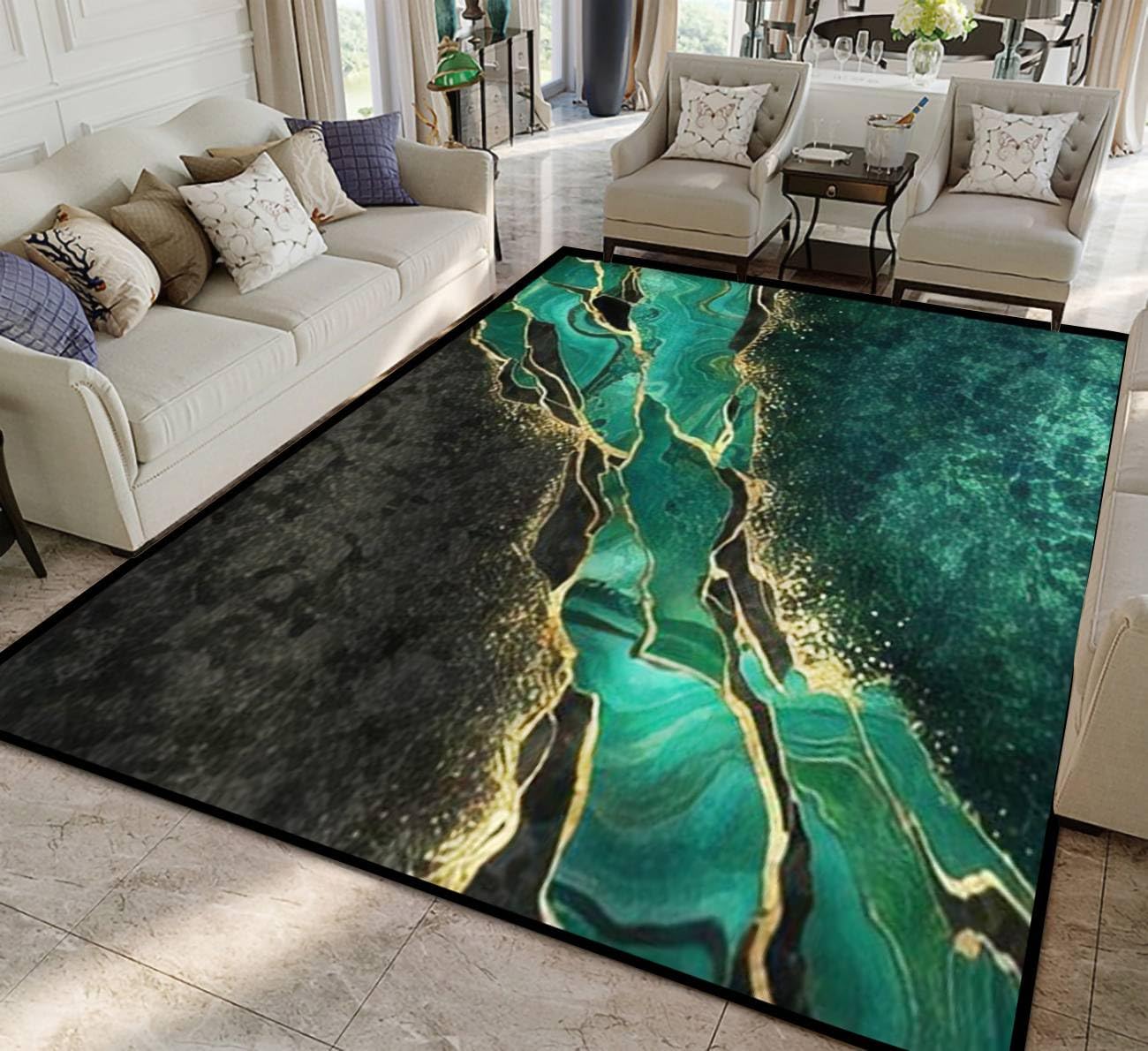Malachite-Inspired Non-Slip Indoor/Outdoor Rug