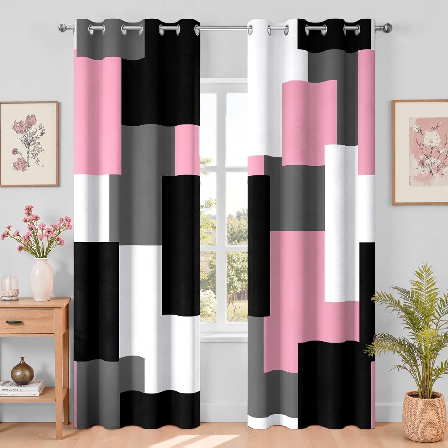 Pink 100% Blackout Curtains for Bedroom 108 inch Extra Long