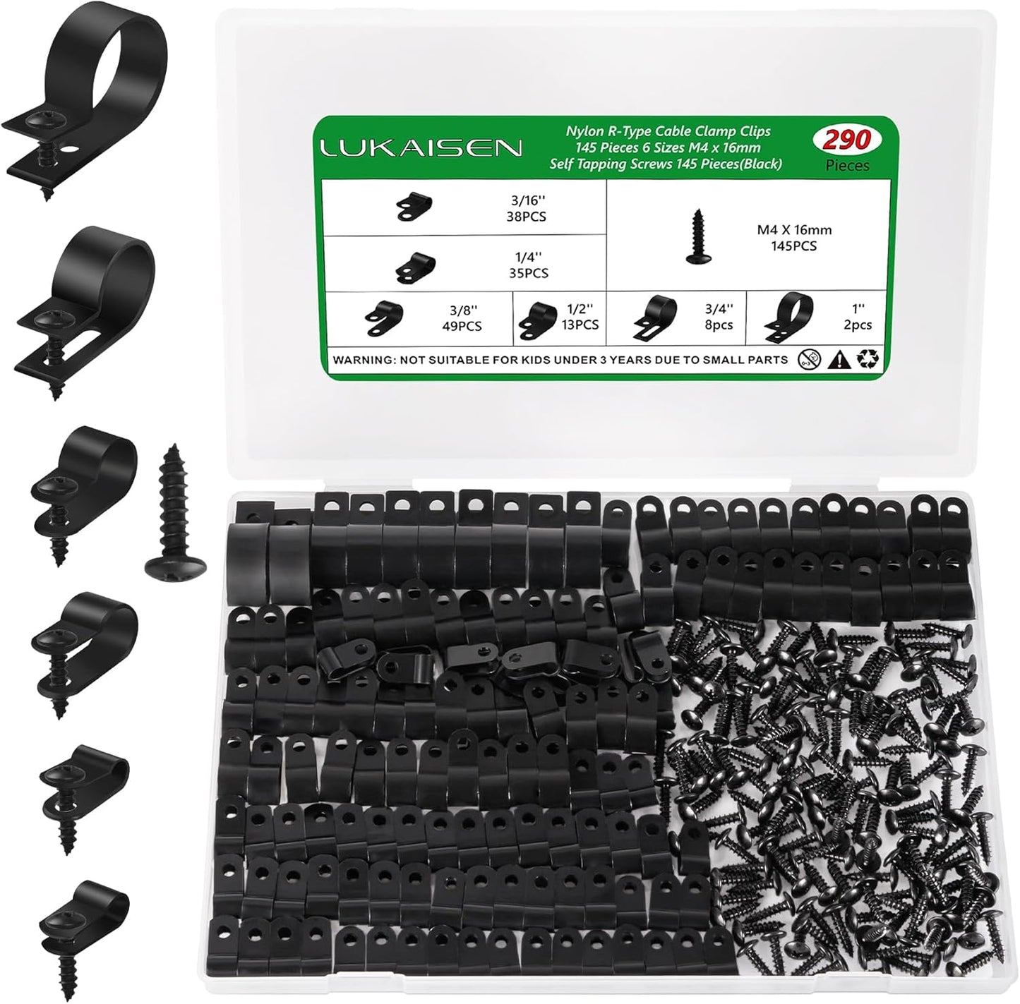 LuKaiSen Cable Clips 290 PCS Assortment Kit for Perfect Cord Organization