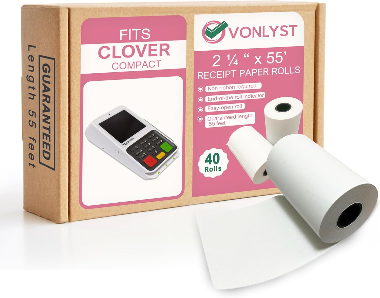 Compatible Clover Compact POS Thermal Receipt Paper Rolls 2 1/4 x 55