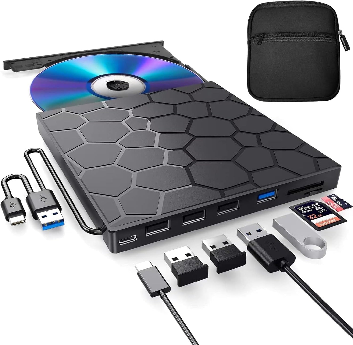Ultra-Slim CD/DVD Drive: Portable 8-in-1 USB 3.0