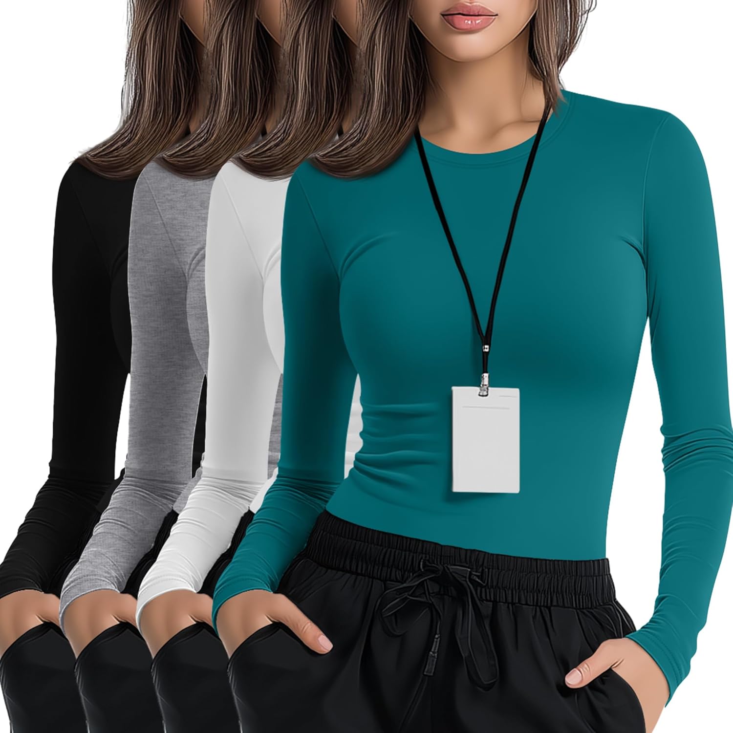 4 Pack Women's Long Sleeve Underscrub Shirts for Comfort