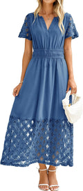 Simplee Womens 2025 Summer Boho Maxi Dress V Neck - Flowy Pockets