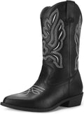 Women's Western Cowboy Boots Embroidered Mid-Calf Pointed Toe Shoes