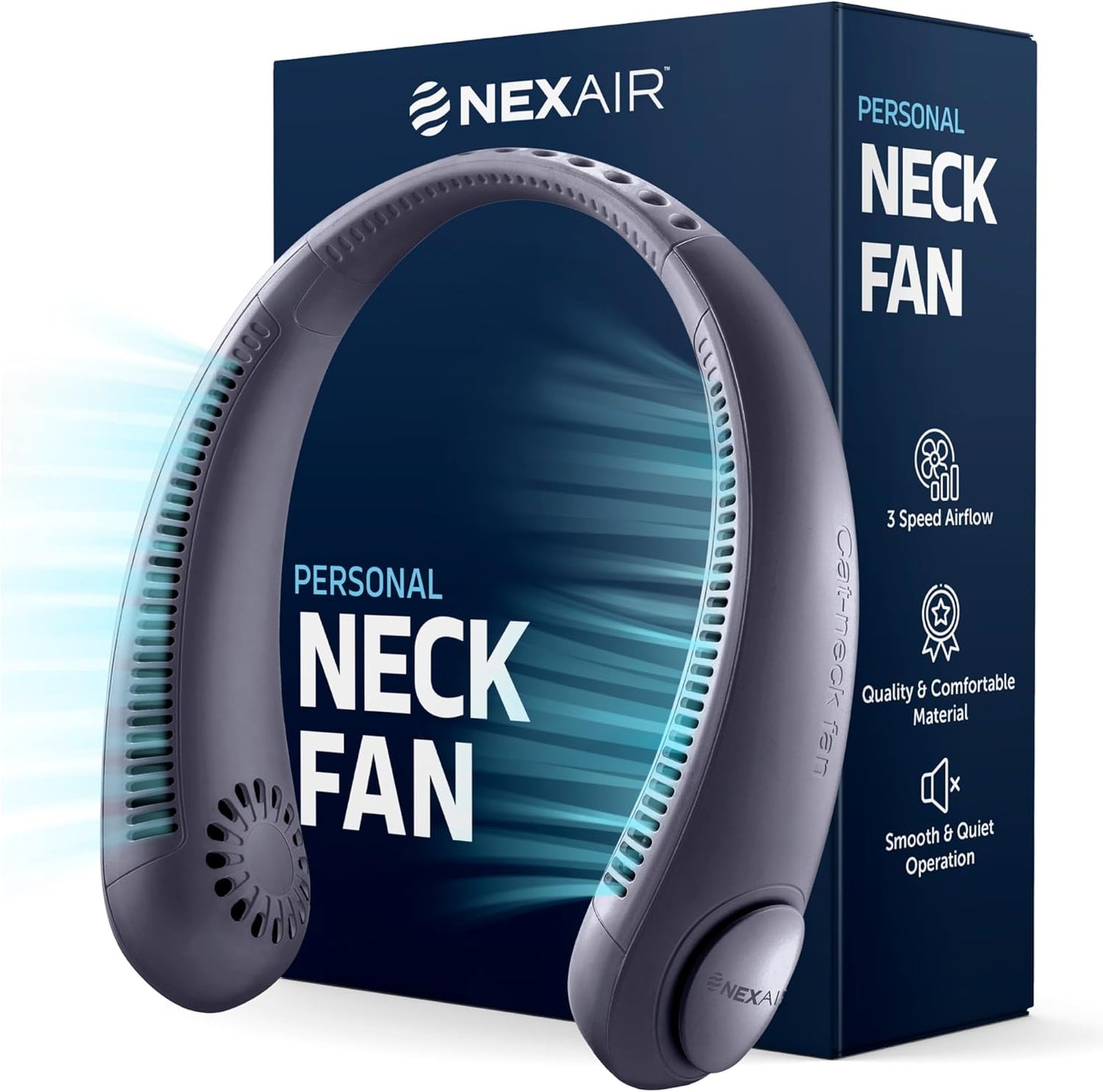 3-Speed Rechargeable Portable Neck Fan by NEXAIR - Stay Cool Anywhere!
