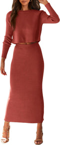 Womens Rib Knit 2 Piece Sweater Set - Cozy Bodycon Fall Look