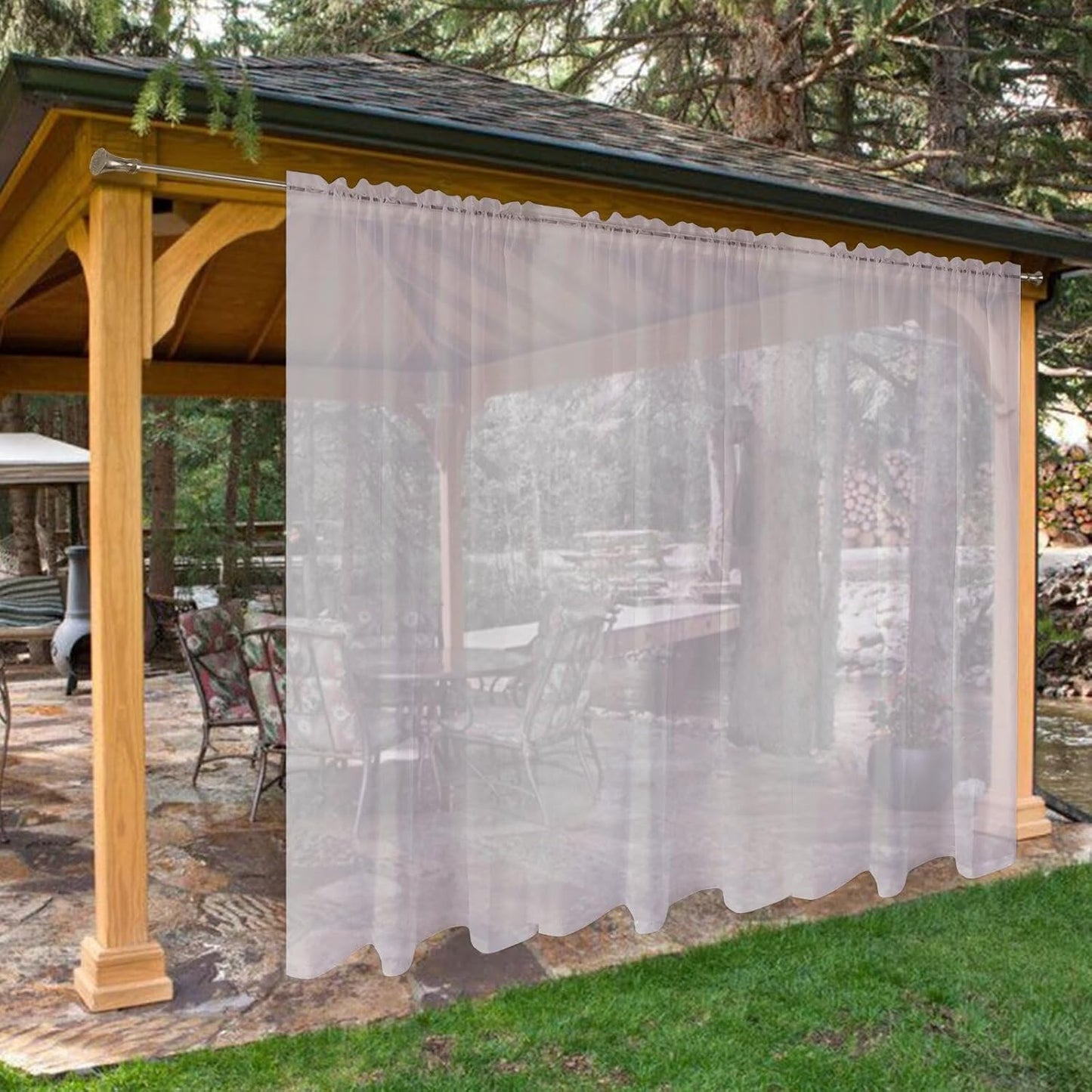 SpaceDresser Waterproof Outdoor Sheer Curtains for Patio Use