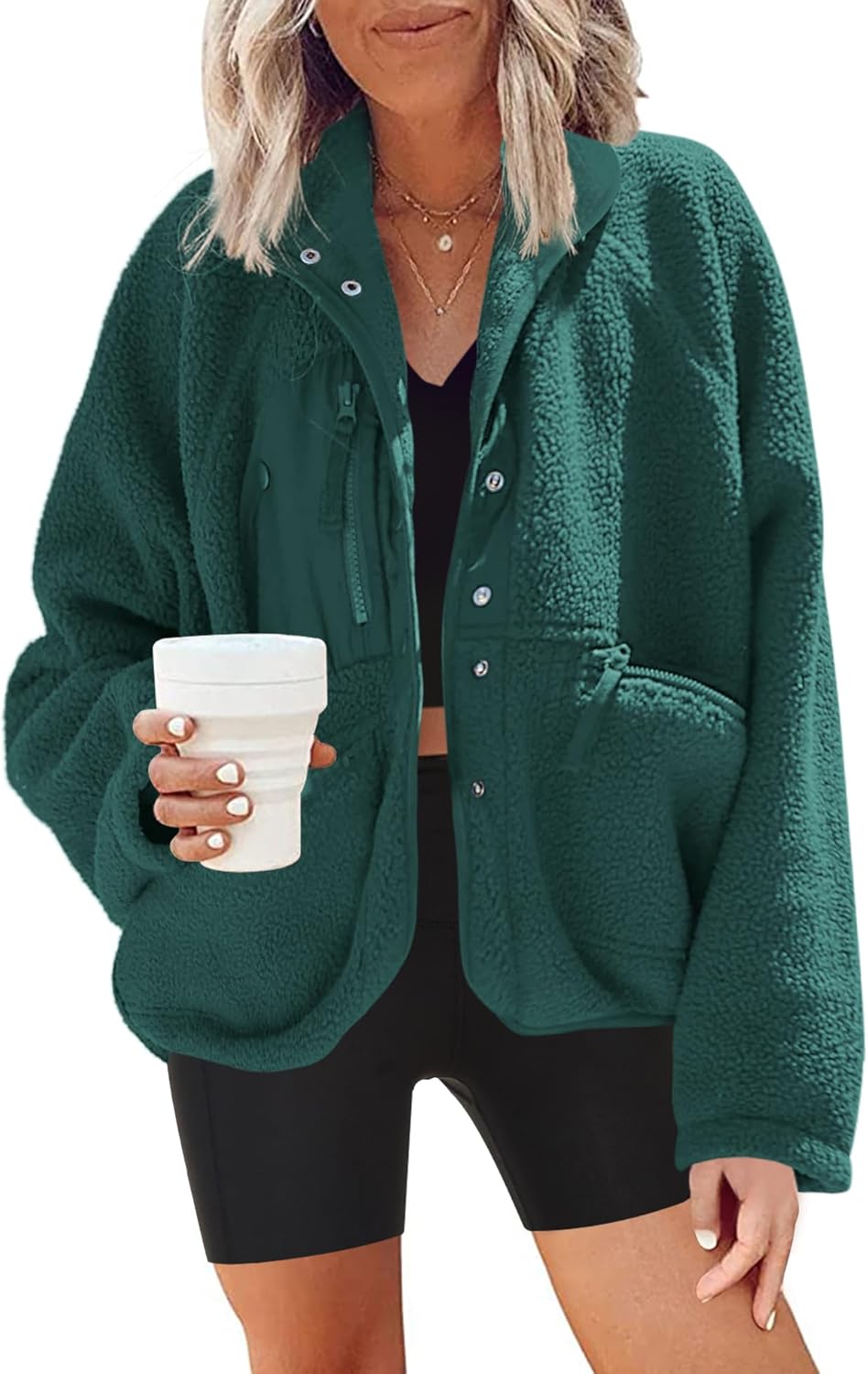Nirovien Womens Fuzzy Fleece Jacket for Cozy Winter Wear