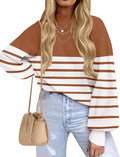 ZESICA Women's 2025 Turtleneck Striped Ribbed Knit Sweater - Cozy Fall