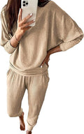 PRETTYGARDEN Women's 2 Piece Ribbed Sweatsuit Set - Comfortable