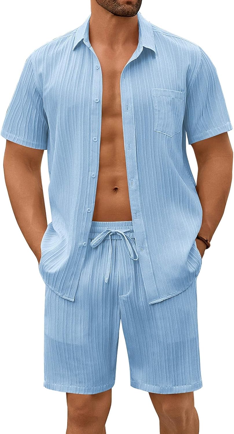 Stylish COOFANDY Mens Beach Outfits 2 Piece Set for Summer Fun