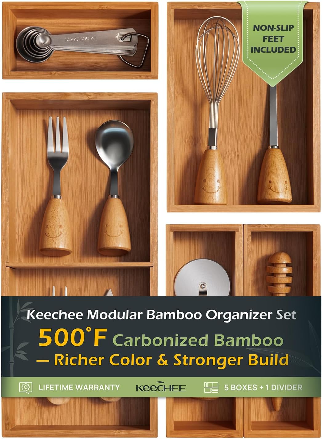 5-Piece Bamboo Drawer Organizer Set for Stylish Storage Solutions
