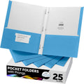 FILE-EZ Two-Pocket Folders with 3-Prong Fasteners, Light Blue