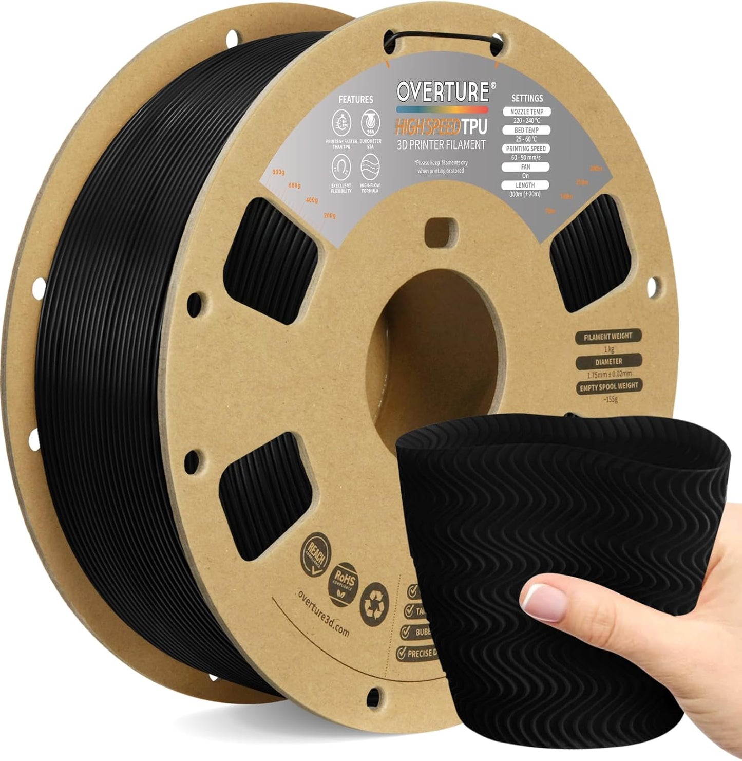High Speed TPU Filament 1.75mm for 3D Printing - 1kg Spool