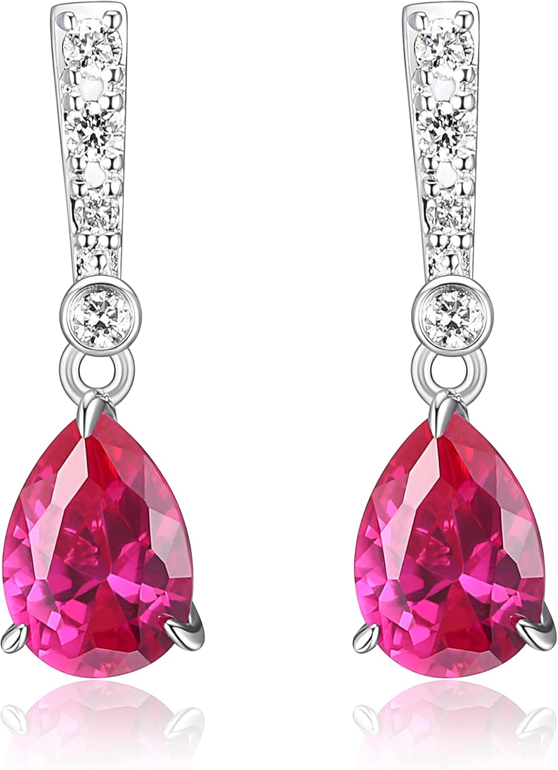 Pear Linear Tear Drop Earrings with Ruby and Lab Grown Diamonds