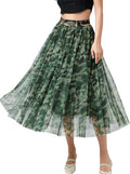 Womens Tulle Skirt Midi High Waist Pleated Mesh Flowy - Elegant Midi